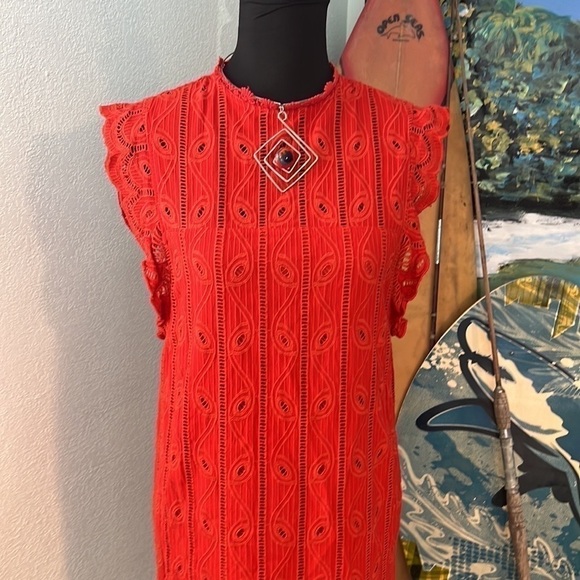 Anthro’s Tularosa,Chetna Vibrant Coral Lace Tunic Dress,Exquisite Lace,Size S - Picture 3 of 8